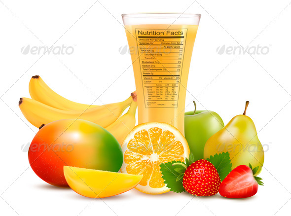 Fresh Fruit and a Glass of Juice with a Nutrition - Food Objects