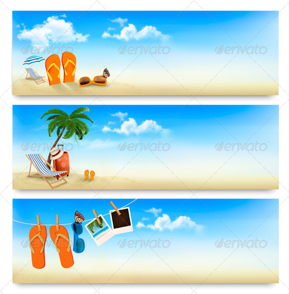 Three Summer Vacation Banners - Travel Conceptual