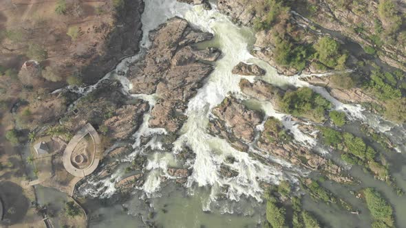 Aerial: flying over Don Det and the 4000 islands Mekong River in Laos alt