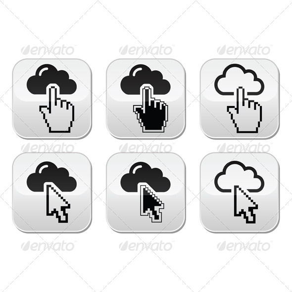 Cloud with Cursor Hand and Arrow Buttons Set - Computers Technology