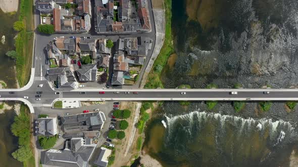 Top View on Pont Du Marechal Leclerc Over Loire River with Cars From Drone alt