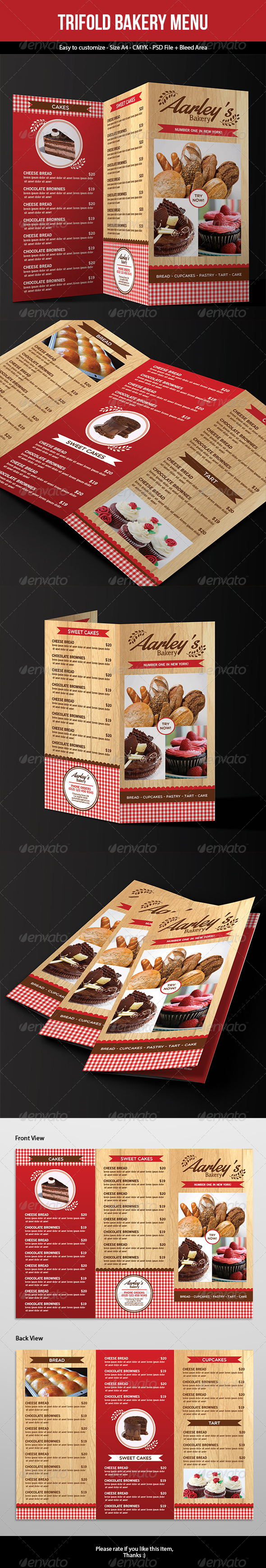Trifold Bakery Menu - Food Menus Print Templates