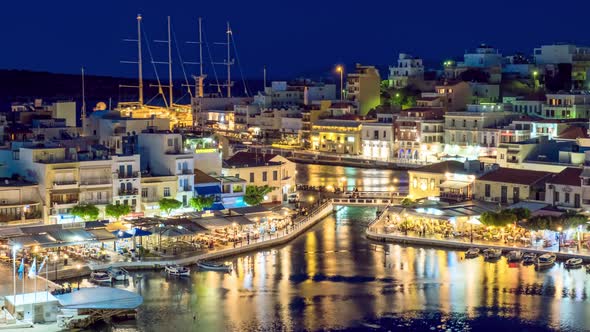 The Lake Voulismeni and Agios Nikolaos Town at Night on the Island ...