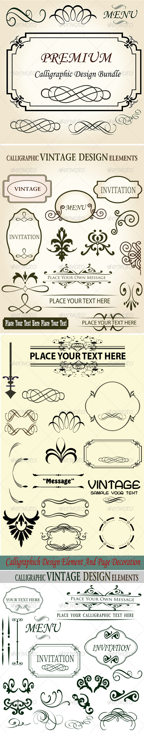 Premium Quality Calligraphic Design Bundle Set - Flourishes / Swirls Decorative