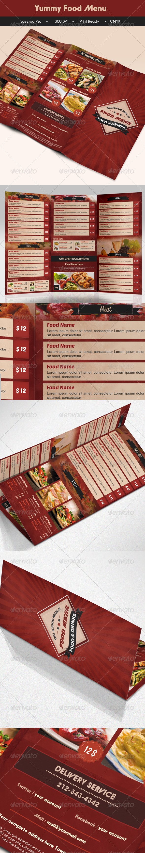 Yummy Food Menu - Food Menus Print Templates