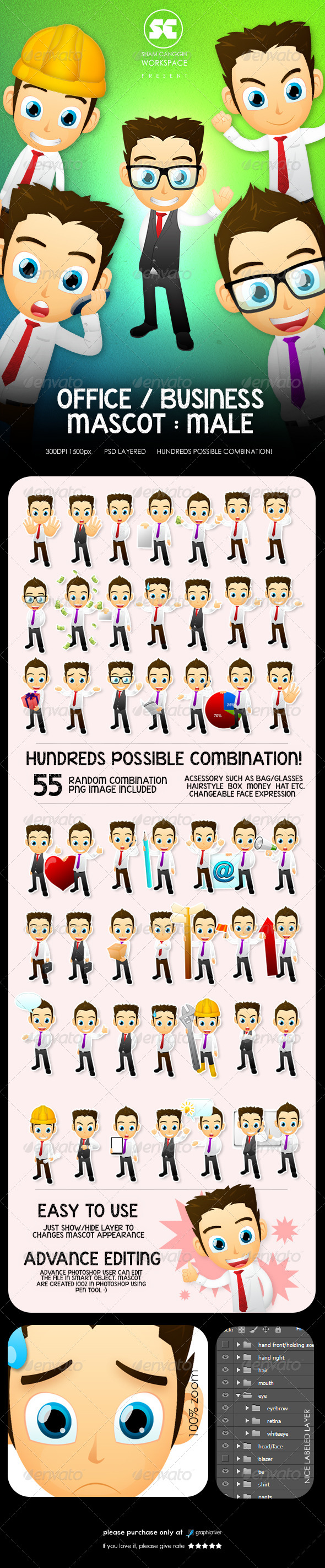 Male Office And Business Mascot - Characters Illustrations