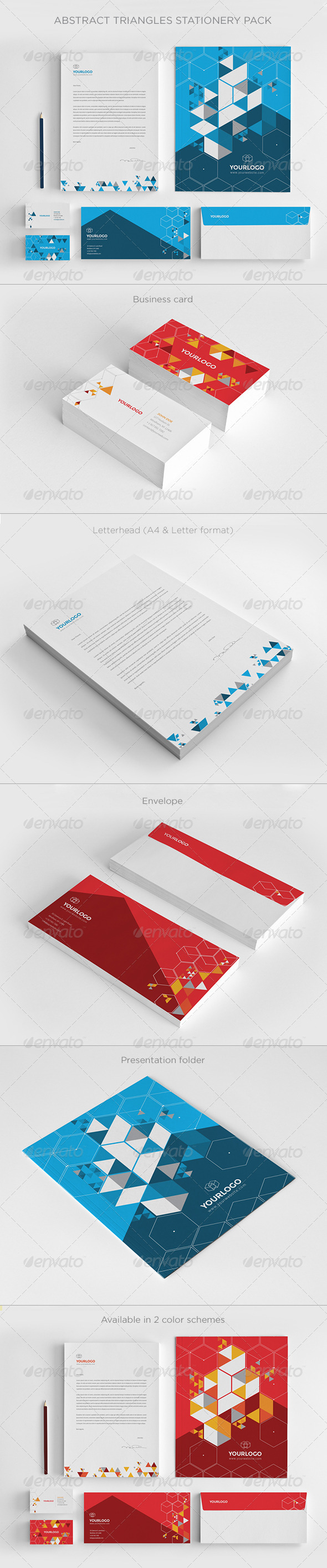 Abstract Triangles Stationery Pack - Stationery Print Templates
