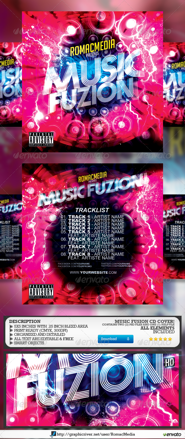 Music Fusion CD Cover - CD & DVD Artwork Print Templates