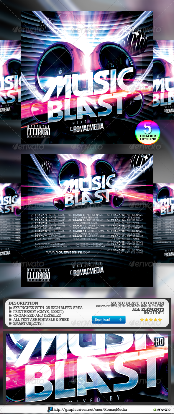 Music Blast CD Cover - CD & DVD Artwork Print Templates
