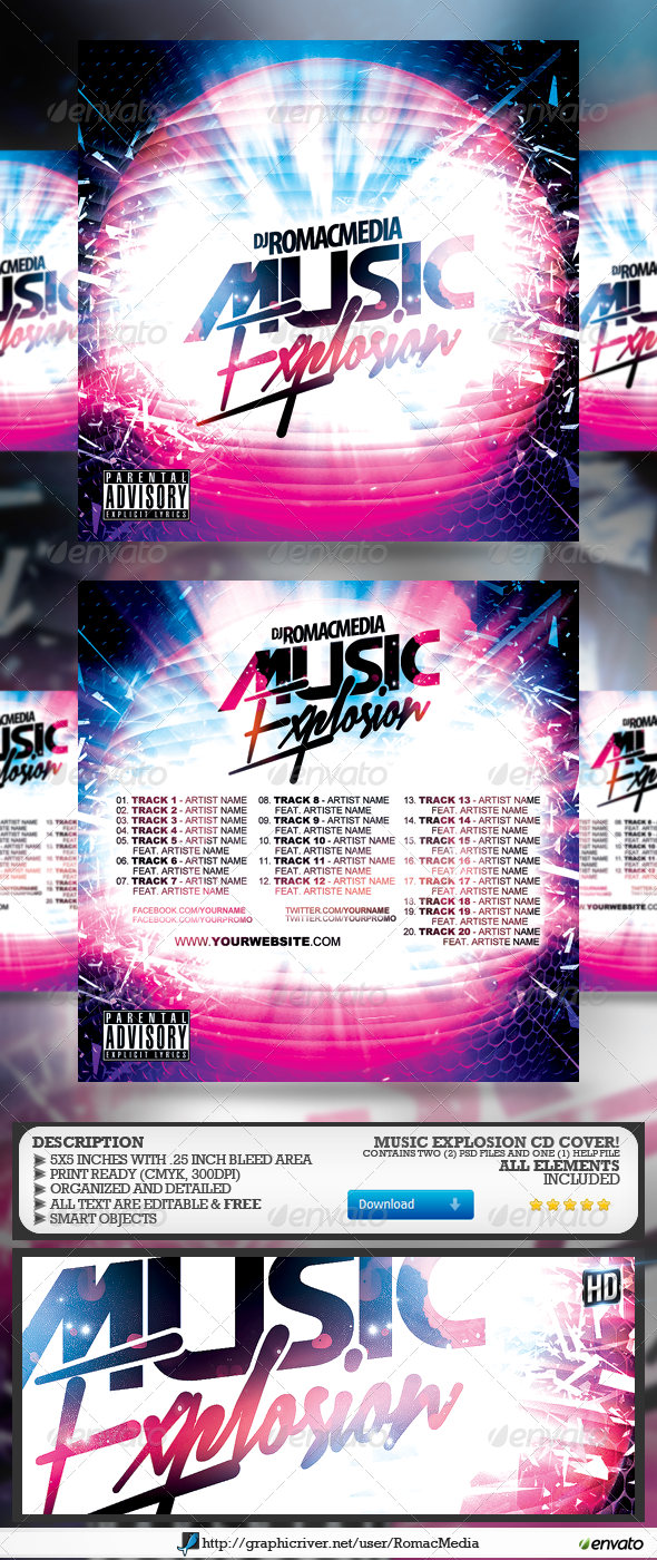 Music Explosion CD Cover - CD & DVD Artwork Print Templates