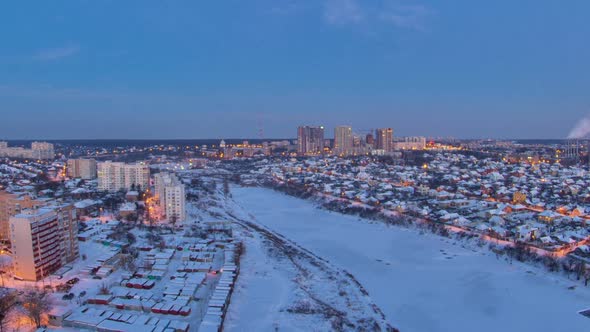 Kharkiv City From Above Day to Night Timelapse at Winter alt