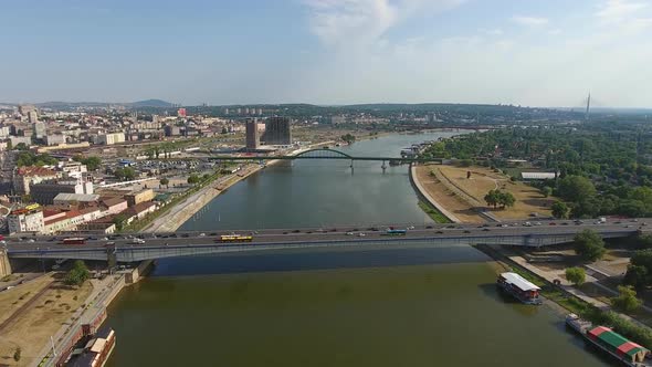 Aerial View of Belgrade and Sava River in Serbia alt