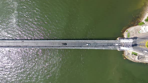 Panning wide landscape of coast city of Santos state of Sao Paulo Brazil. alt