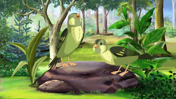 Green wood birds in the forest