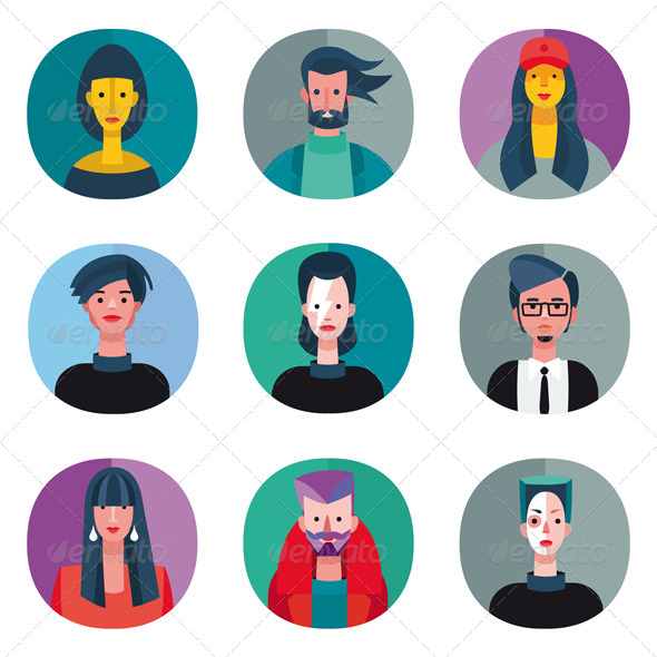 Flat Cool Avatars Set - Characters Vectors