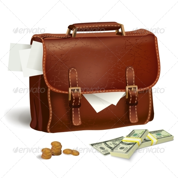 Leather Briefcase with Documents and Money