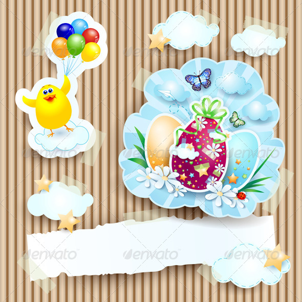 Easter Illustration with Chick and Eggs - Miscellaneous Seasons/Holidays