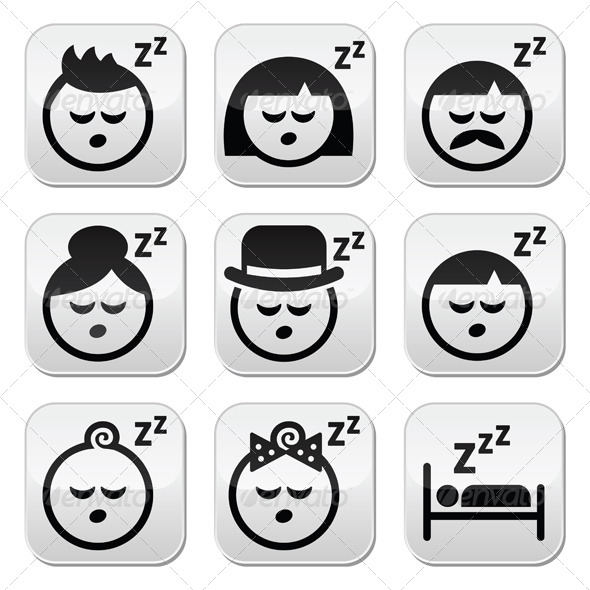 Sleeping, dreaming people faces buttons set - People Characters