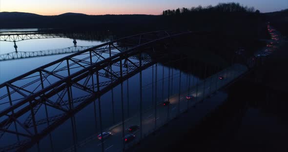 Aerial of a Bridge Over the New Croton Reservoir in Westchester NY alt