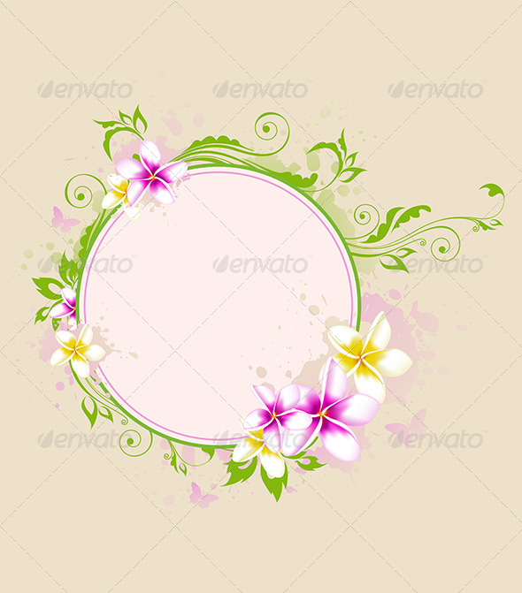 Tropical Banner with Green Leaves and Flowers - Flowers & Plants Nature