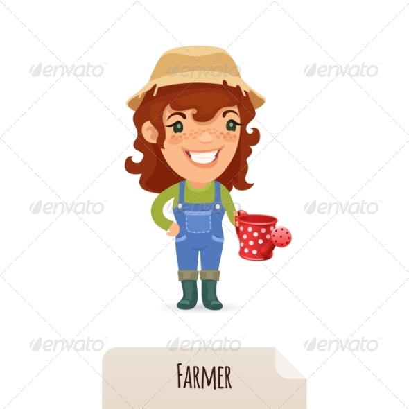 Female Farmer with a Watering Can - People Characters