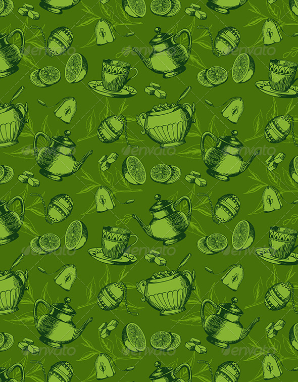 Seamless Pattern with Cup of Tea - Patterns Decorative