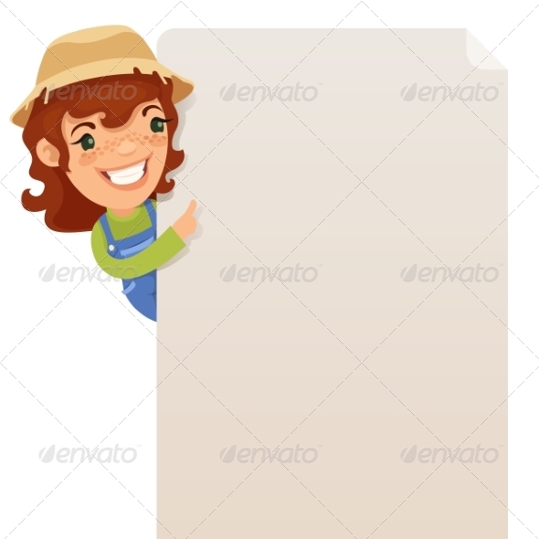 Female Farmer Looking at Blank Poster - Backgrounds Decorative