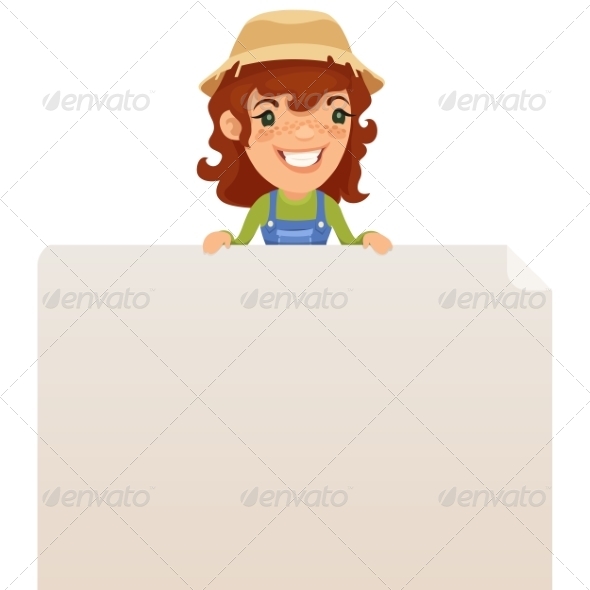 Female Farmer looking at Blank Poster on Top - Backgrounds Decorative