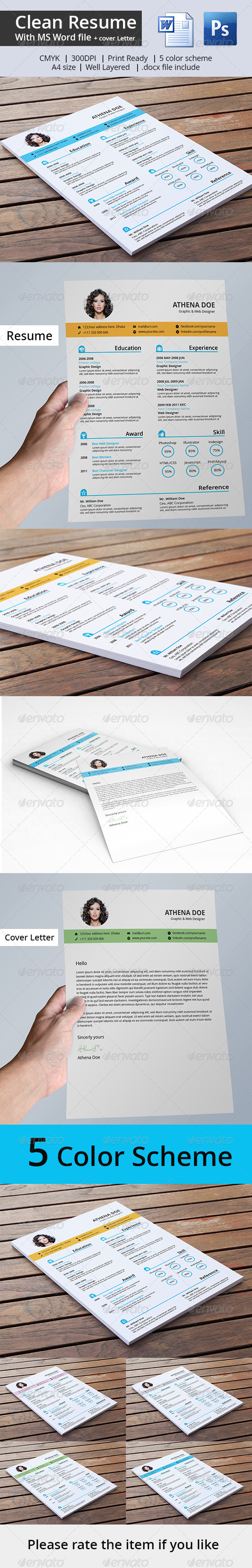 Clean Resume & Cover Letter With MS Word - Resumes Stationery