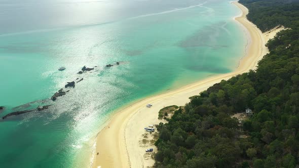 Beatuiful beach veiw over the Moreton Island shipwrecks , Queensland Australia, Drone footage alt