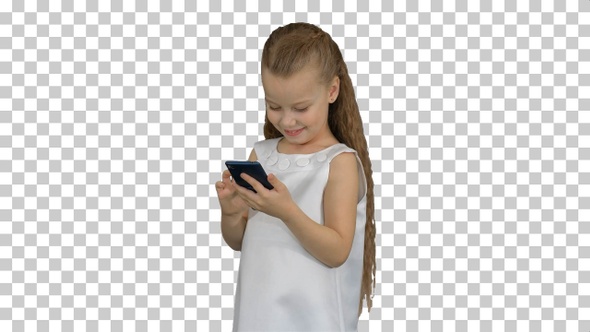 Little girl using smartphone, Alpha Channel