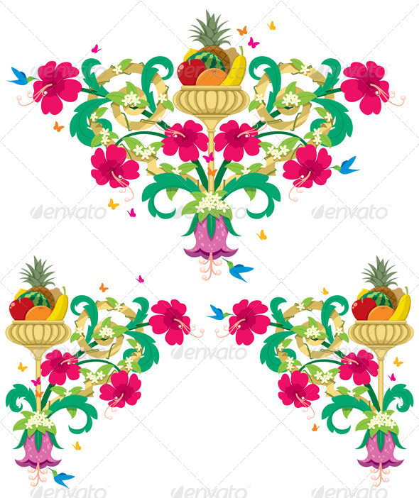 Tropical Floral Borders – Retro - Flourishes / Swirls Decorative