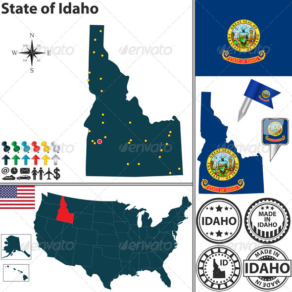 Map of State Idaho, USA - Travel Conceptual