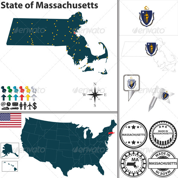 Map of State Massachusetts, USA - Travel Conceptual