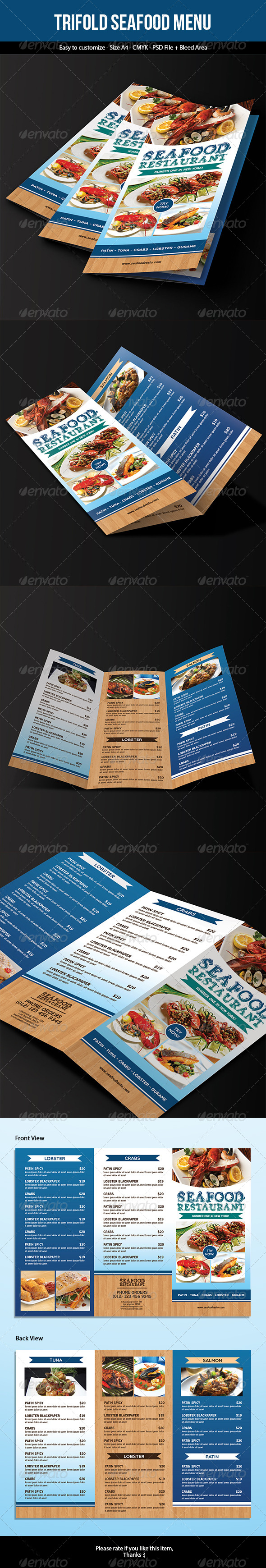 Trifold Seafood Menu - Food Menus Print Templates