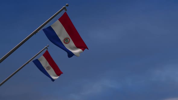 Paraguay Flags In The Blue Sky - 2K