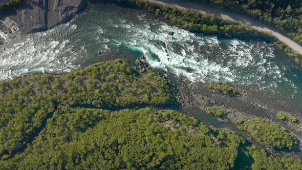 Aerial Landscape of Osorno Volcano &amp; Falls of Petrohue - Puerto Varas, Chile, South America. alt