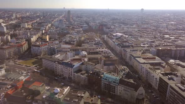 Drone flight over the campus of the Technical University of Berlin with a view of the Tiergarten, Ba alt