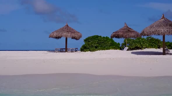 Daytime panorama of tropical lagoon beach by sea and sand background near sandbank alt