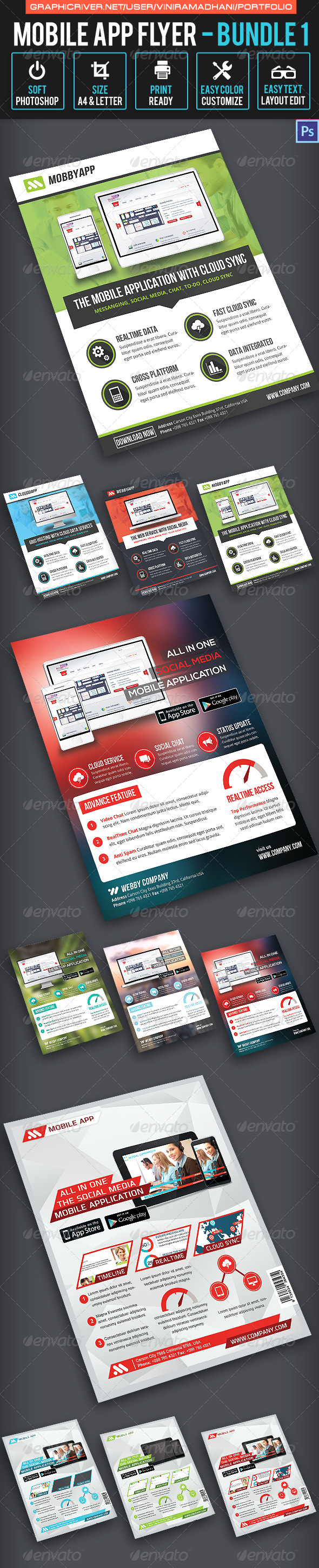 Mobile App Flyer Bundle 1 - Corporate Flyers