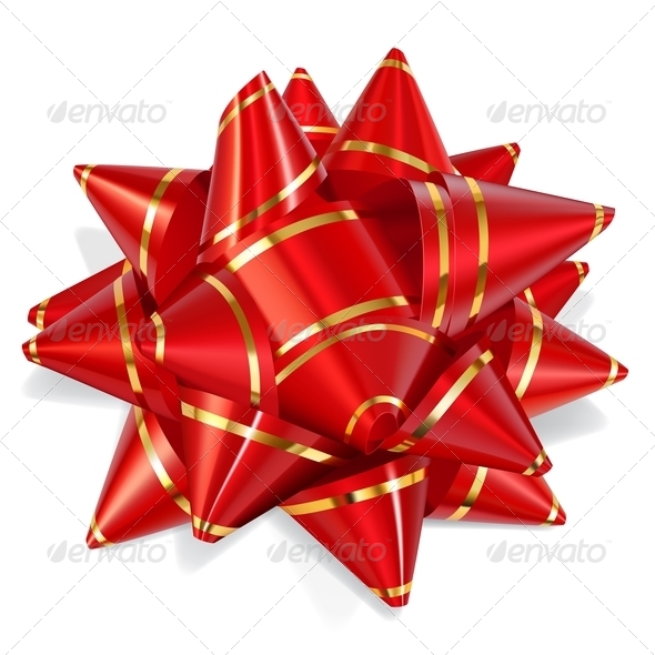 Bow of Red Ribbon with Gold Stripes - Decorative Symbols Decorative