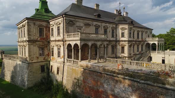 Aerial View of Pidhirtsi Castle in Summer Evening Light