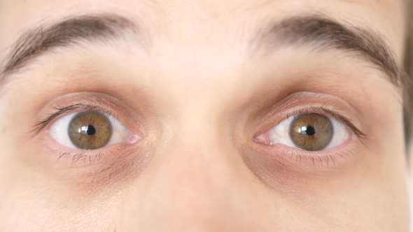 Closeup of a Surprised Emotional Man with Brown Eyes Looking Into the Camera