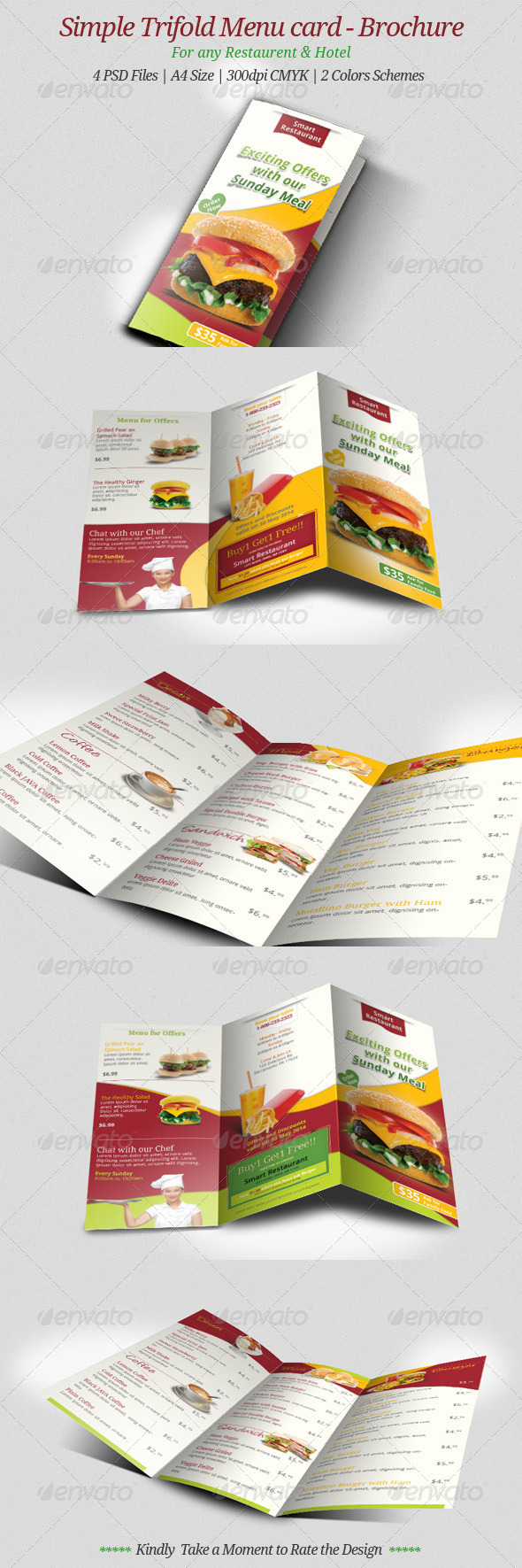 Simple Trifold Menu Card - Brochure - Food Menus Print Templates