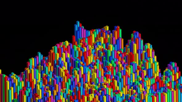 Dynamic Animated Wave Moving Structure of Colorful Columns or Blocks on Black Background