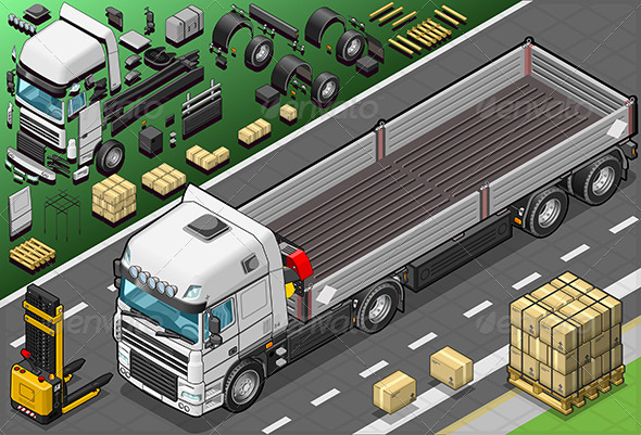 Isometric Pick Up Truck in Front View - Objects Vectors