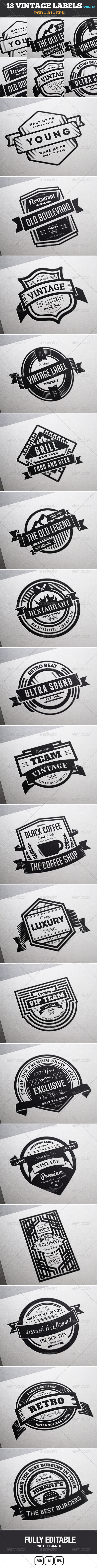 18 Vintage Labels & Badges / Logos / Insignias V10 - Badges & Stickers Web Elements