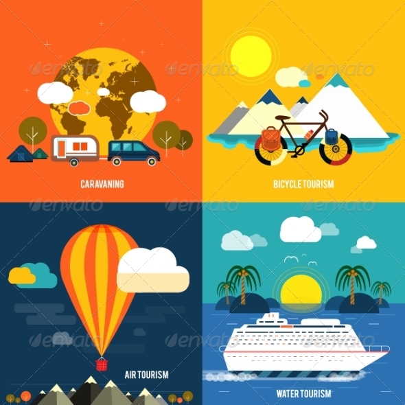 Set of Traveling and Planning a Summer Vacation - Travel Conceptual