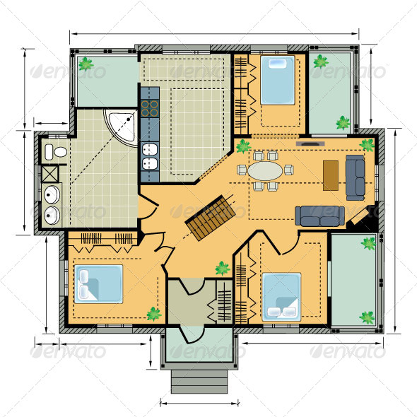 Color Plan Country House - Buildings Objects