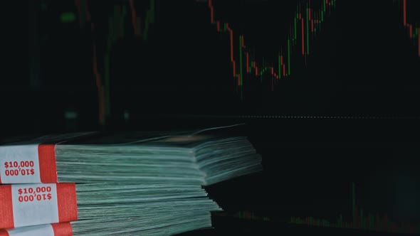 Bundles of Dollars on the Background of the Stock Market Chart alt